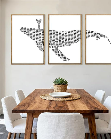 ANHUIB Large Abstract Wall Art Black and White Wall Decor 16x24 Inch Framed Minimalist Line Art Prints Whale Paintings Set of 3 for Living Room Bedroom Office