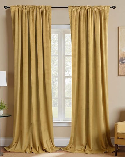 KOUFALL 102 Inch Extra Long Velvet Traverse Rod Curtains for Living Room,Gold Luxury Semi Blackout Glam Curtains for Bedroom Dining Room