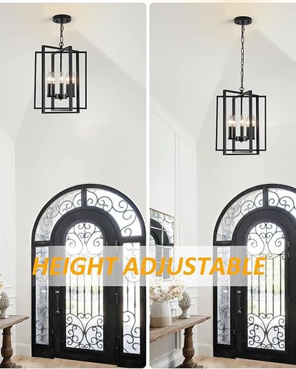 Black Modern Farmhouse Chandelier for Dining Room, 5-Light Pendant Lights Fixtures for Kitchen Island, Foyer Lighting Fixtures High Ceiling for Entryway Hallway Living Room Bedroom