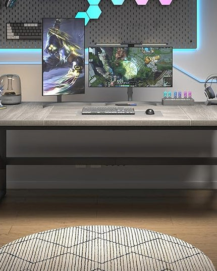 HSH 70 Inch Long Grey Desk, Large Home Office Computer Desk for 2 People, Industrial Wood and Metal Executive Work Writing Study Gaming Desk Table, Modern Bedroom Simple PC Laptop Desk Double Desk