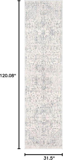 BoutiqueRugs Orrick Oriental Boho Vintage Runner Rug - Farmhouse Traditional Patterned Rug for Hallway, Kitchen, Bathroom - Pale Blue, Aqua, Cream, Brown - 2'7" x 10' Runner (2x10 Runner Rug)