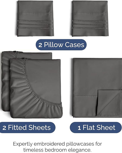 Split King Size 5 Piece Sheet Set - Comfy Breathable & Cooling Bed Sheets Set - Hotel Luxury Bedding for Women, Men, Kids, Teens, Boys & Girls - Deep Pockets, Soft, Wrinkle Free - Oeko-Tex - Charcoal