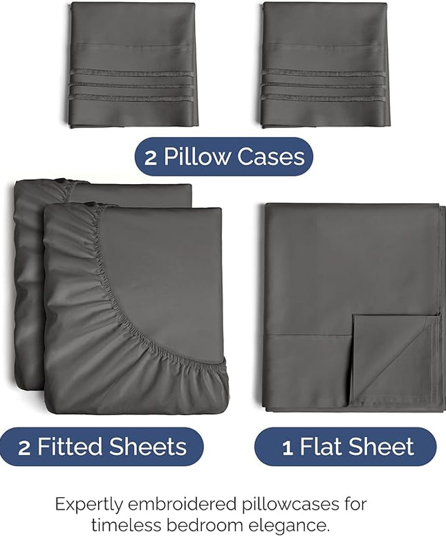 Split King Size 5 Piece Sheet Set - Comfy Breathable & Cooling Bed Sheets Set - Hotel Luxury Bedding for Women, Men, Kids, Teens, Boys & Girls - Deep Pockets, Soft, Wrinkle Free - Oeko-Tex - Charcoal