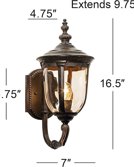 John Timberland Bellagio European Outdoor Carriage Light Fixture Vintage Bronze Curved Arm Hammered Glass Sconce for Exterior House Porch Patio Outside Deck Garage Yard Front Door Garden Home