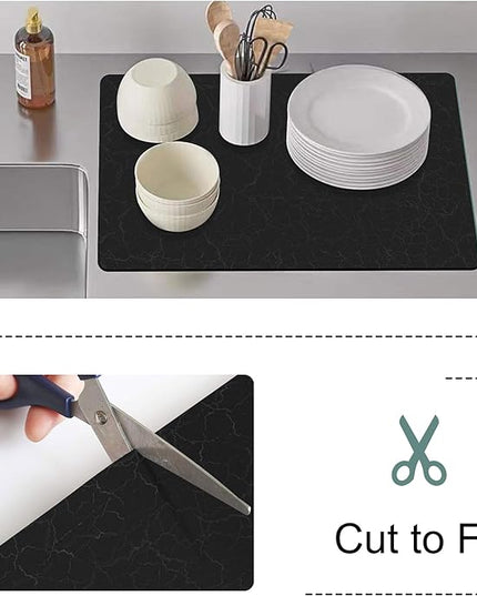 Coffee Maker Mat for Countertops, Coffee Bar Accessories Fit Under Coffee Machine Mat 19"x12"Rubber Backed Coffee Pots - Table Mat Under Appliance, Kitchen Counter Coffee Dish Drying Mat, Marble Black