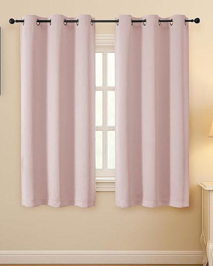 Simplebrand Blush Room Darkening Curtains for Bedroom 63 Inch Length 2 Panels Set, Thermal Insulated Energy Saving Curtains for Kids Room, Grommet Solid Nursery Window Treatment Drapes, W40 x L63