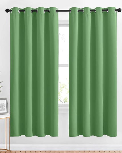 NICETOWN Bedroom Blackout Curtains and Drapes - Window Treatment Thermal Insulated Solid Grommet Blackout Draperies for Bedroom (Set of 2 Panels, 52 by 63 Inch, Forest Green)