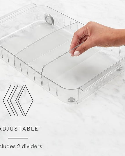 YouCopia RollOut Fridge Caddy BPA-Free Clear Rolling Refrigerator Organizer Bin with Adjustable Dividers and Handles, 9" Wide