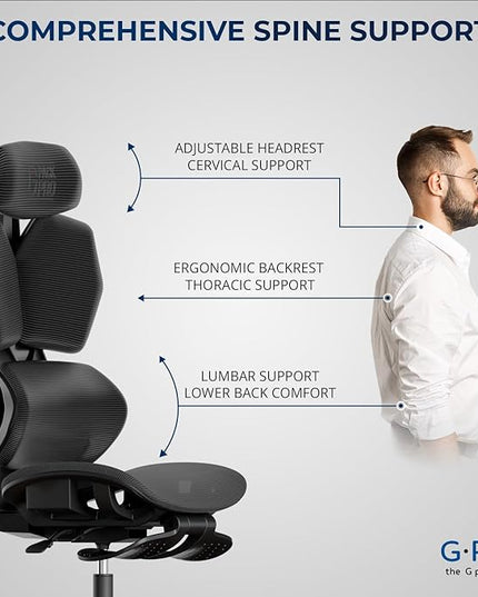 Mesh Office Chair – Ergonomic Office Chair with 4-Level Adjustable Lumbar Support, Headrest, 3D Armrest & Footrest – Holds Up to 290lbs (G-Howk-Pro -1)