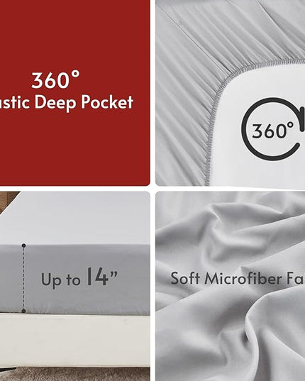 MUXHOMO 7 Pieces Queen Comforter Set, Reversible Bed in a Bag Queen Size, All Season Bedding Set with Comforter, Flat Sheet, Fitted Sheet, Pillowcases & Shams, Pink & Light Grey