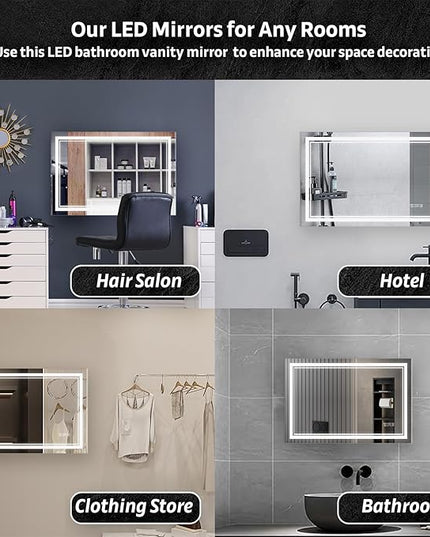 24" x 36" Frontlit & Backlit LED Bathroom Mirror, Frameless Vanity Wall Mirror with CRI90 Dimmable 3-Color Lighting, Anti-Fog, Memory, Plug-in/Hardwired Installation, ETL & UL Certified
