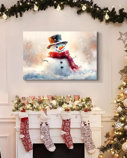 YONICA Christmas Wall Decor Christmas Canvas Wall Art Home Decorations 36x24 Inches - Snowman Pictures Charming Snow Scene Prints Winter Painting Xmas Artworks for Living Room Bedroom