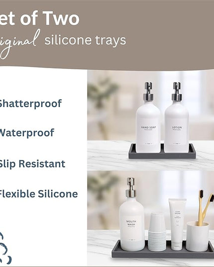 Countertop and Vanity Tray - 2 PC (11” and 7”) Shatterproof Silicone Kitchen and Bathroom Trays for Counter, Kitchen Soap Dispenser Tray, Vanity Trays for Bathroom, Perfume Key Tray