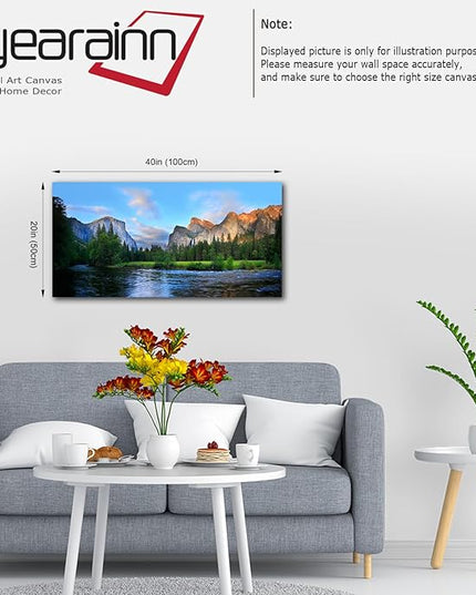 Canvas Wall Art Panorama of Yosemite Valley Painting Canvas Artwork Lake Mountain National Park Nature Pictures Framed Wall Art for Living Room Bedroom Office Wall Decor Home Decoration 20" x 40"