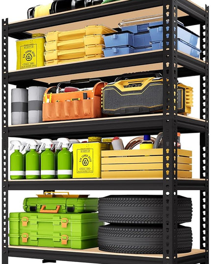 5-Tier Metal Storage Shelves: Heavy Duty Garage Shelving Adjustable Shelves for Storage - Black Utility Rack Shelf for Pantry, Warehouse, Closet, Office, Kitchen, 28" W x 12" D x 59" H
