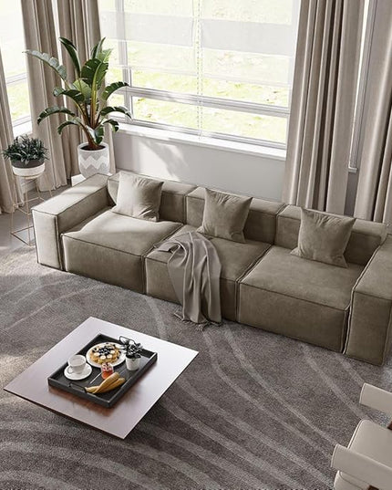 POVISON 115" Modular Sectional Sofa for Living Room Modern Large Sectional Couches Velvet Deep Seat Sofa Set 3 Seats Oversized Big Comfy Cloud Couch for House Office