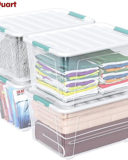 85 Quart Large Plastic Storage Bins, 4-Pack Clear Plastic Storage Box with Wheels