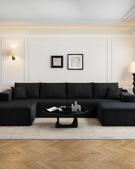 135.4" Cloud Modular Sectional Couch with 1 Ottoman,Modern Minimalist Upholstered Couches, Comfort U Shaped Sofa for Living Room,Deep Seat Corner Couch，No Assembly Required (Black,Left Facing Chaise)