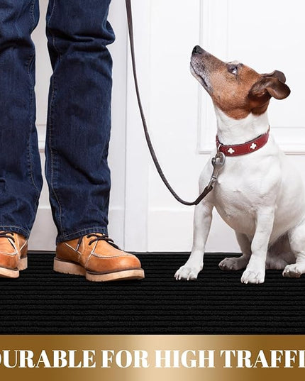 Yimobra Front Door Mat Outdoor Indoor Entrance, 100% Waterproof All-Season All Weather Doormat, Welcome Matt Outside Entry, Non Slip, Low Profile, Heavy Duty Patio Porch Floor Mats,36 x 17,Black