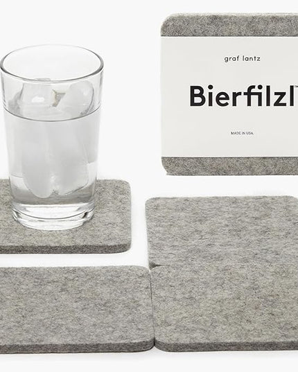 Graf Lantz - Bierfilzl Merino Wool Square Coasters Set of 4 - Granite (4"x4"x5mm) - Absorbs 30% of Weight - Natural German Wool - Heat Resistant, Sustainable, Reusable - Home Decor, Coffee Table Decor