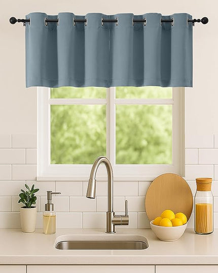 Simplebrand Stone Blue Kitchen Valances for Windows 18 Inches Long 2 Pack, Room Darkening Window Valances for Living Room, Grommet Short Straight Drape Kitchen Curtains for Bedroom Kids Room, 40Wx18L