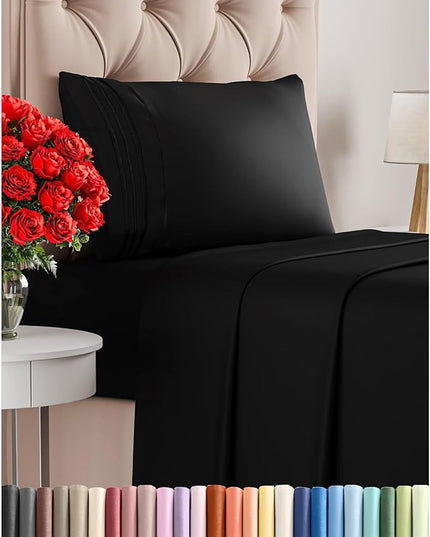 Twin XL Size 3 Piece Sheet Set - Comfy Breathable & Cooling Bed Sheets Set - Hotel Luxury Bedding for Women, Men, Kids, Teens, Boys & Girls - Deep Pockets, Ultra-Soft, Wrinkle Free - Oeko-Tex - Black