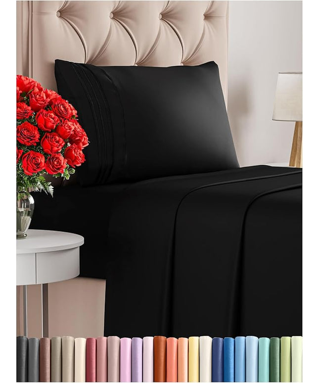 Twin Size 3 Piece Sheet Set - Comfy Breathable & Cooling Bed Sheets Set - Hotel Luxury Bedding for Women, Men, Kids, Teens, Boys & Girls - Deep Pockets, Ultra-Soft and Wrinkle Free - Oeko-Tex - Black