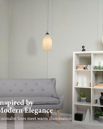 Pendant Lighting, Modern White Fishline Handblown Glass, 4.25" x 9" Tall, Oval Art Shade Hanging Light, Brushed Nickel Hardware for Kitchen, Dining Room, Foyer Decor 4.7" Shade (1 Pack)