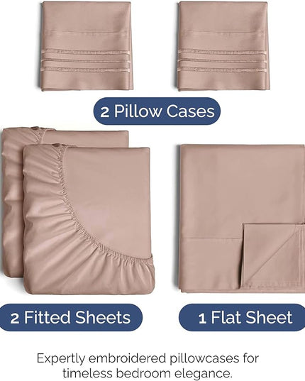 Split King Size 5 Piece Sheet Set - Comfy Breathable & Cooling Bed Sheets Set - Hotel Luxury Bedding for Women, Men, Kids, Teens, Boys & Girls - Deep Pockets, Soft and Wrinkle Free - Oeko-Tex - Mauve
