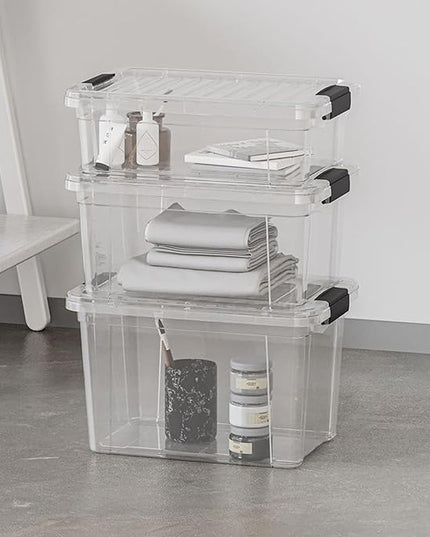 Superio Clear Storage Bins with Lids, 16 Quart BPA Free Plastic Containers, Transparent Boxes for Organizing, Stackable Crates, Organizer Totes for Home, Office, School, and Dorm