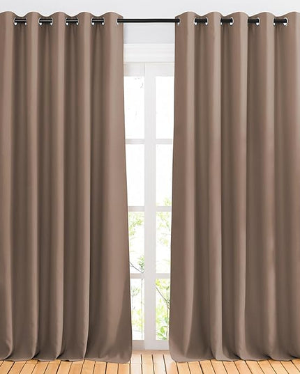 NICETOWN Kitchen Blackout Curtains and Drapes - Triple Weave Energy Saving Thermal Insulated Solid Grommet Blackout Panels for Patio (1 Pair, 66 inches by 90 Inch, Cappuccino)