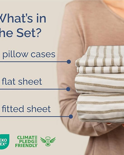Full Size 4 Piece Sheet Set - Comfy Breathable & Cooling Bed Sheets Set - Hotel Luxury Bedding for Women, Men, Kids, Teens, Boys & Girls - Deep Pockets, Soft, Wrinkle Free - Oeko-Tex - Beige Stripes 2