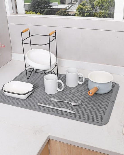 Silicone Dish Drying Mat for Multiple Usage,Easy clean,Eco-friendly,Heat-resistant Silicone Mat for Kitchen Counter or Sink,Refrigerator or Drawer Liner Grey 3XL 28 inches x 18 inches