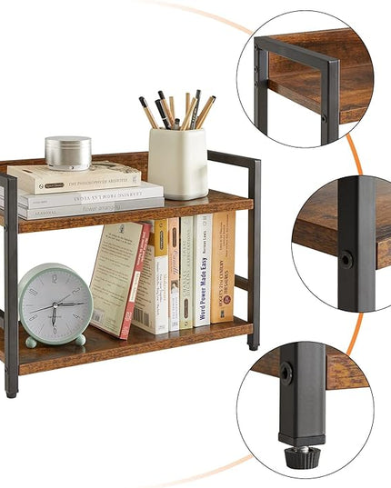 IBUYKE 2-Tier Spice Rack Industrial Counter Shelf Desktop Storage Organizer Standing Seasoning Rack for Countertop Kitchen Office Living Room Desktop Rustic Brown UTLJ002H