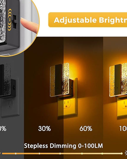 L LOHAS LED Night Lights Plug Into Wall, 2 Pack Night Light with Dusk-to-Dawn Sensor, Dimmable Decorative LED Nightlights, 0-100LM Amber Adjustable Brightness for Bathroom, Hallway, Bedroom,Stairway