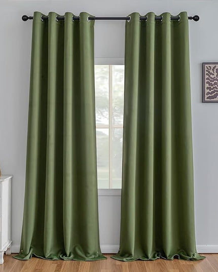 Olive Green Curtains 108 Inch Length 2 Panels Set, Light Filtering Curtains for Living Room 108 Inch Long, Grommet Energy Saving Semi Sheer Drapes for Bedroom Window(W52 x L108)
