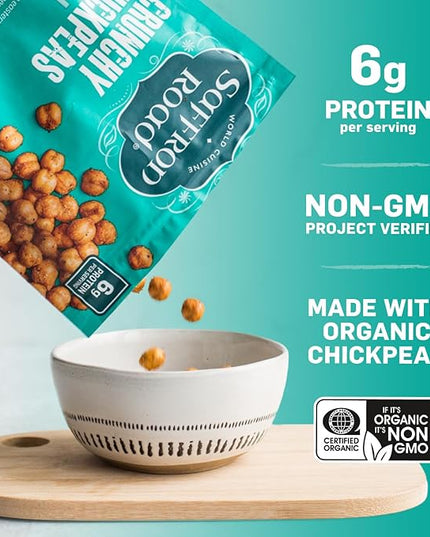 Saffron Road Roasted Falafel Crunchy Chickpeas | High-Protein, Vegan, Gluten-Free, Non-GMO, Halal & Kosher Certified Snack | 5.4 oz Resealable Pouch | Pack of 6