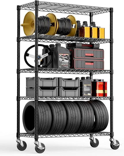 5-Shelf Storage Shelves,Wire Shelving Heavy Duty Metal Storage Shelving Unit Adjustable Garage Shelving Rack Pantry Kitchen (Black, 5 Tier,17.7" D x 47.2" W x 76.7" H)