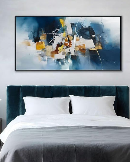 Abstract Canvas Wall Art Navy Blue Wall Art for Living Room Framed Modern Artwork for Walls, Above Bed Wall Decor Navy and Gold for Bedroom and Living Room Office Pictures Wall Decor 20×40IN