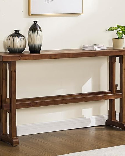 chairus 59" Long Console Table Farmhouse Narrow Sofa Table with Crossbar Solid Wood Entryway Table for Living Room/Hallway/Entrance, Walnut