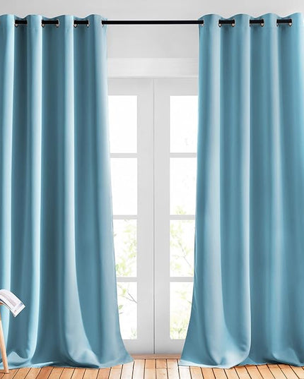 NICETOWN Room Darkening Curtain Panels - (52 inches W x 108 inches L, Teal Blue, 2 Panels) Toddler Boy Bedroom Drapes with Grommet Top, Energy Smart Window Treatment Curtains