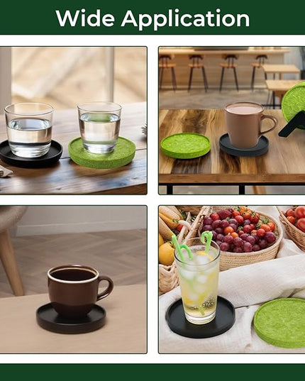 Acacia Wood Coasters Set of 8 with Holders, 4 Acacia Wood & 4 Absorbent Felt Pads, 3.6 Inches Fit Coffee Table, Home, Office, Bar, Offers Tabletop Protection, Stylish Decor and Ideal Gift