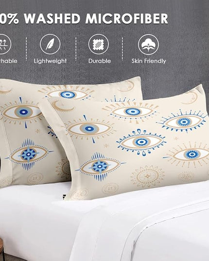 Full Size Comforter Set with 2 Pillowcases, Bohemian Eye 3 Pcs Bedding for Kids and Adults, Blue Boho Soft Comforter Set for Bedroom Bed Decor