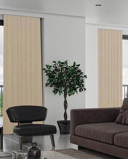 SmartWings Automatic Curtain Opener with Drapery, Motorized Vertical Blinds with Remote, Electric Closet Doors Sliding Panels Compatible with Alexa Google Homekit, 90% Blackout Wheat