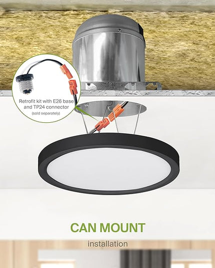 ASD LED 5" Round Flush Mount Ceiling Light Fixture, Low Profile Surface Lighting | 5CCT, Dimmable, Ultra-Thin, ETL Listed | 10W 700LM 2700-6000K 120V | Kitchen, Bedroom, Hallway Lamp | Black