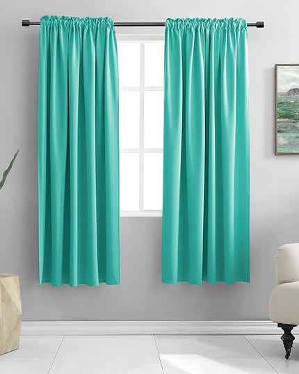 DONREN Black Out Window Curtains for Living Room - 42" x 63" Room Darkening Thermal Insulated Rod Pocket Curtain Panels (Turquoise,1 Pair)