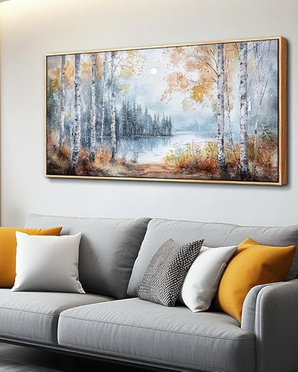 PHAOHUAXM Large Canvas Wall Art For Living Room Wall Decor For Bedroom Office Decorations Trees Forest Landscape Painting Lake view Wall Pictures Modern Room Home Decor Artwork Wood Framed 24x48 In