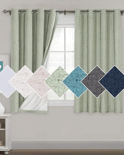H.VERSAILTEX 100% Blackout Curtains for Bedroom 63 Inches Long Grommet Linen Face Full Light Blocking Curtain Drapes for Living Room Thermal Linen Look Curtains 2 Panels Set, 52" W x 63" L, Sage