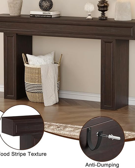 Rresyet 63 Inch Long Console Table, Sofa Table Behind Sofa, Wooden Entryway Table, Farmhouse Entryway Table for Entry, Hallway, Living Room (Cherry)
