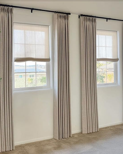 100% Blackout Shield Linen Look Textured Pinch Pleated Curtains Blackout Drapes 90 Inch Long 2 Panels Set, Faux Linen Blackout Curtains for Bedroom & Living Room, 40" W x 90" L, Dark Faux Linen